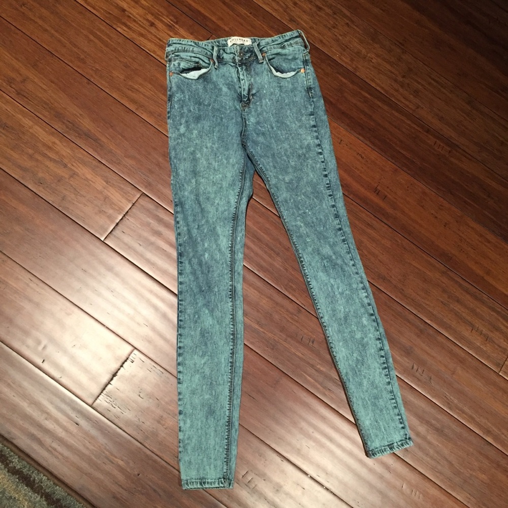 🌴 Teal Acid Wash Skinny Jeans - Picture 1 of 5